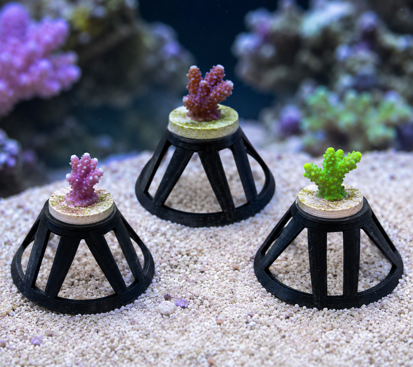 Reef - Safe Coral Frag Plug Stand – Pack of 3. - Vision3D
