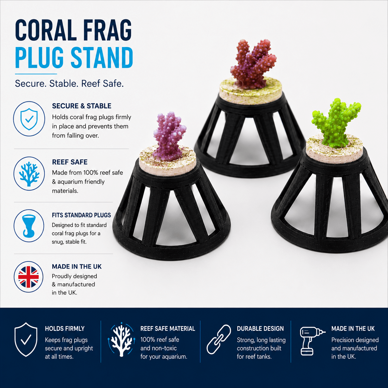 Reef - Safe Coral Frag Plug Stand – Pack of 3. - ReefForge